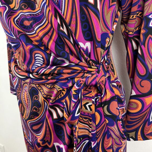 Anne Klein Dress Women 14 Pink African Violet Combo Surplice V-Neck 3/4 Sleeve - Picture 11 of 14